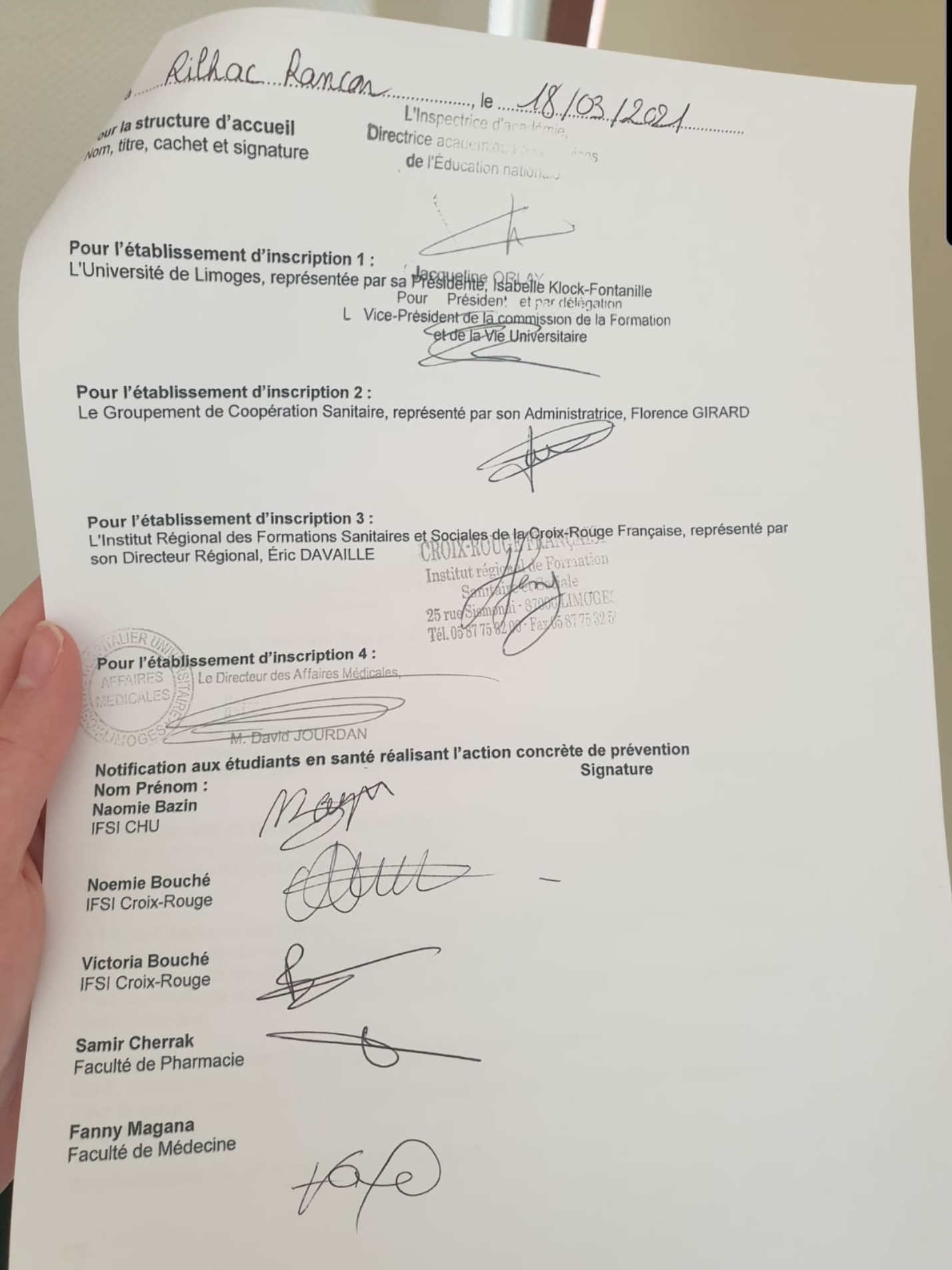 Attestation de stage signée